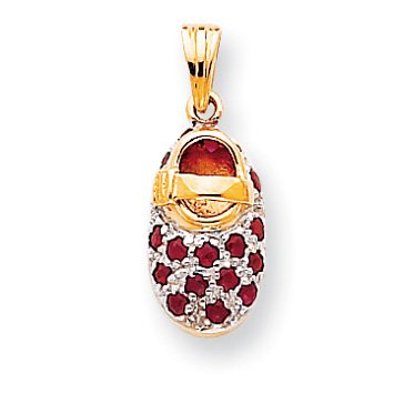 14K Gold and Ruby Stones Baby Shoe Charm