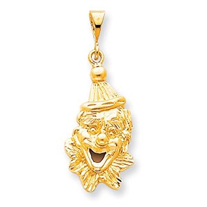 14K Solid Gold Clown Comedy Charm Pendant