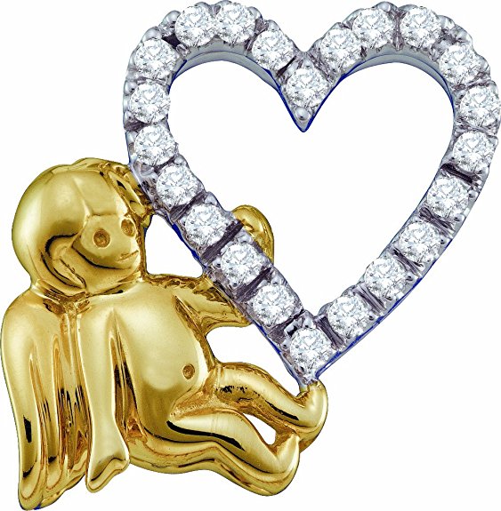 14K White Gold Diamond Cupid with Heart Charm