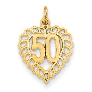 14K Yellow Gold Initial 50 Birthday Charm