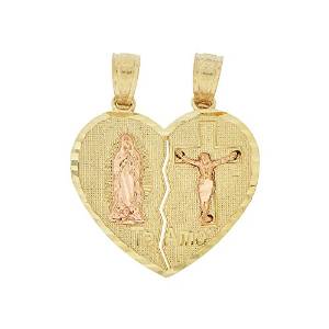 14k Gold Virgin Mary Broken Heart Te Amo Charm