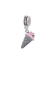 3 D Strawberry Ice Cream Cone With Cherry Pearl Crystal Hanger Charm