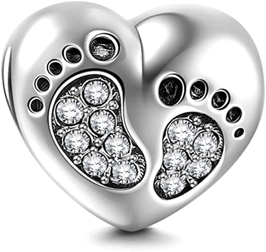 Baby Feet Print on Silver Heart Topaz Pandora Charm
