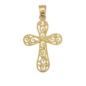 Gold Cross With Lace Border Charm