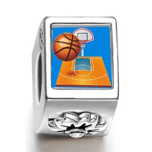 Pandora 3 D Enamel Basketball In Hoop Clear Crystal Hanger Charm