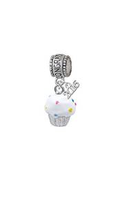 Pandora 3 D White Cupcake With Sprinkles Hanger With AB Crystal C Charm