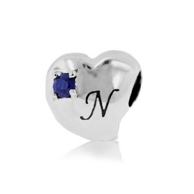 Pandora Alphabet N Blue Sapphire Heart Charm