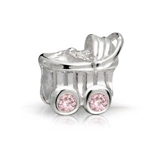 Pandora Baby Carriage Charm with Pink CZ Tyres Charm