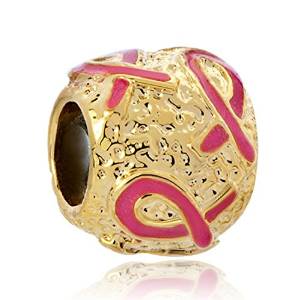 Pandora Breast Cancer Pink Ribbon on Gold Plate Charm