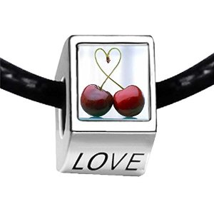 Pandora Cherry Stem Formed Heart Photo Engraved Love Charm