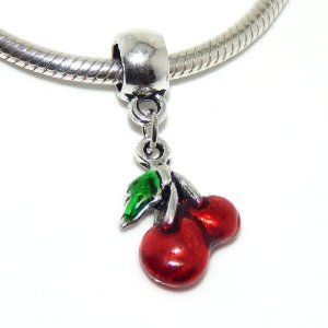 Pandora Enamel Red Cherry Fruit Dangle Pendant For Clip On Charm