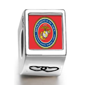 Pandora Gold Plated Character Marine Corps Photo Heart Charm