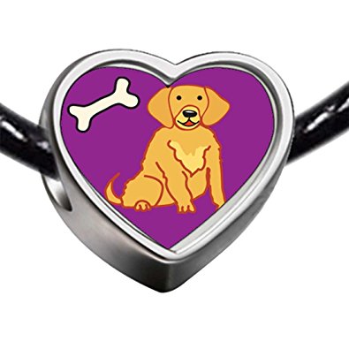 Pandora Golden Retriever Dog Heart Photo Charm