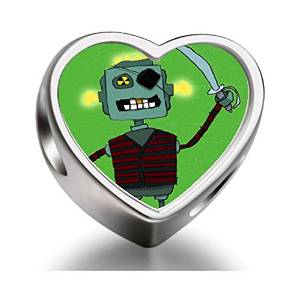Pandora Halloween Robot Pirate Heart Photo Charm