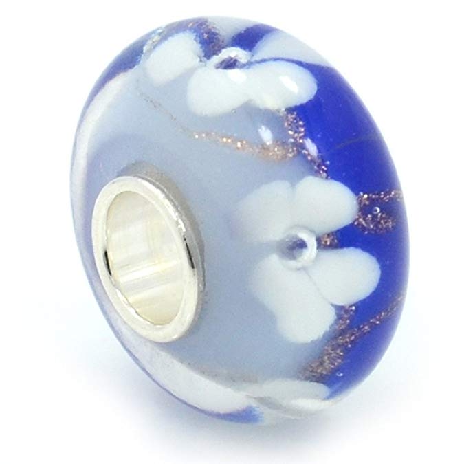 Pandora Hawaiian Blue White Flower Glass Charm