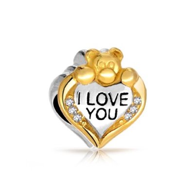 Pandora I LOVE YOU on Heart With Bear Gold Plated Charm