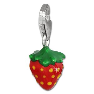 Pandora Large 3 D Red Enamel Strawberry Clear Crystal Hanger Charm