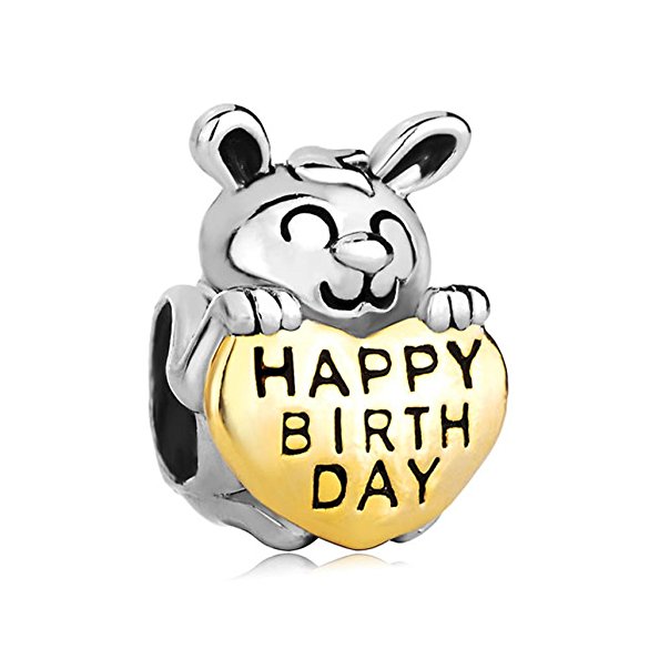Pandora Lovely Rabbit Happy Birthday Photo Engraved Charm