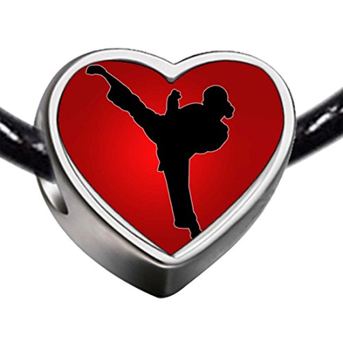 Pandora Olympics Female Taekwondo Roundhouse Kick Right Heart Photo Charm