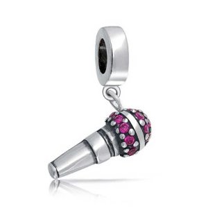 Pandora Pink CZ Microphone Dangle Music Charm