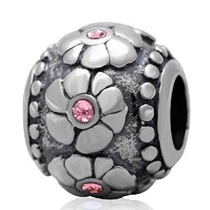 Pandora Pink Crystal Flower Silver Charm