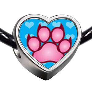 Pandora Pink Paw Print Photo Heart Charm