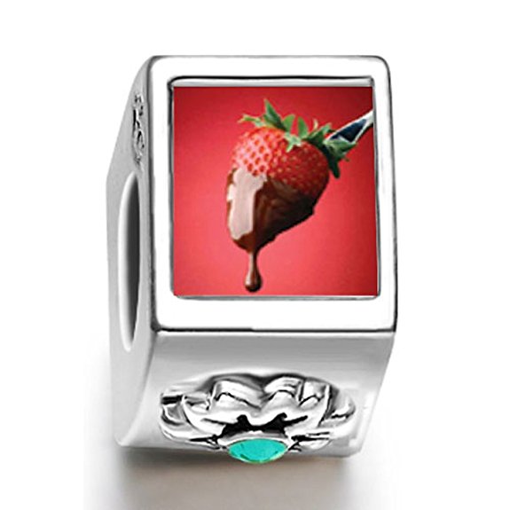 Pandora Purple Swarovski Crystal Amethyst Dangle Chocolate Dipped Strawberry Photo Charm
