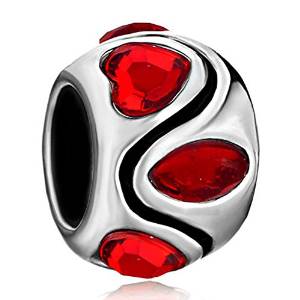 Pandora Red Crystal Hearts With Symmetric Stripes Charm