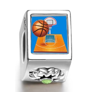 Pandora Red Enamel Basketball Peridot Crystals Charm