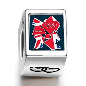 Pandora Red London 2012 Olympic Games Logo Photo Double Heart Charm