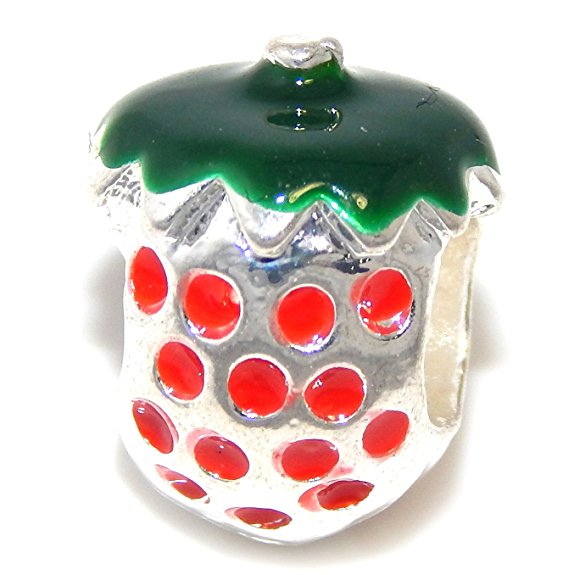 Pandora Red Strawberry With Green Leaves Charm