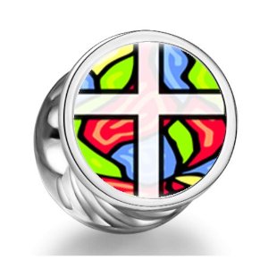Pandora Religious Stained Glass Cylindrical Photo Charm