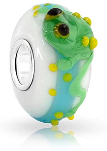Pandora Round Leaping Green Frog Glass Charm