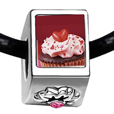 Pandora Ruby Red Swarovski Crystal Dangle Chocolate Cupcake Love Photo Charm