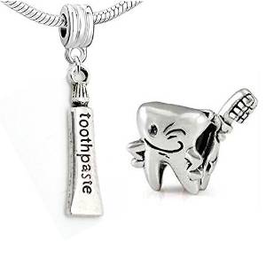 Pandora Set Of 2 Smiley Tooth And Toothpaste Charm