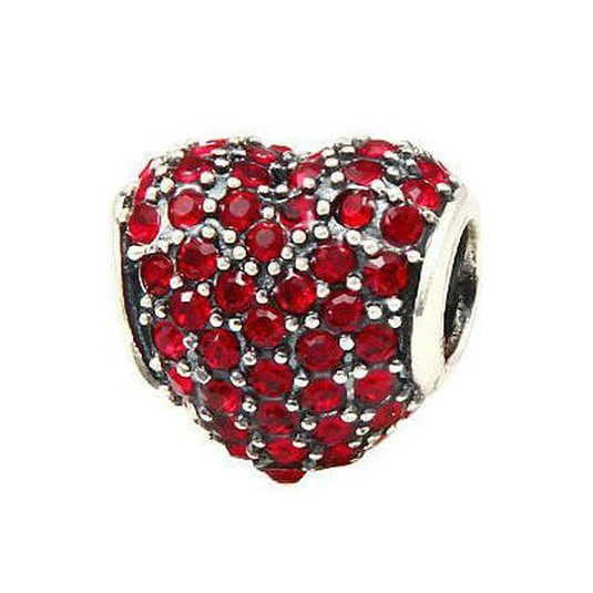 Pandora Silver Heart Filled With Red Crystals Charm