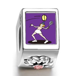 Pandora Silver Hit Like A Girl With Enamel Volleyball Clear Crystal Charm