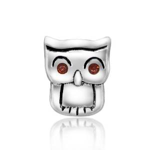 Pandora Silver Owl With Red Ruby Stone Eyes Charm