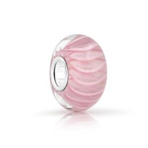 Pandora Silver Pink White Stripe Enamel Charm