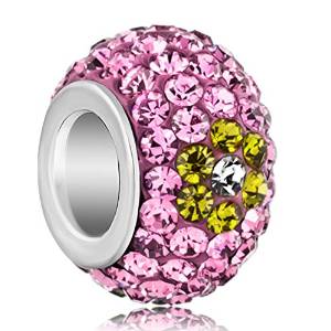 Pandora Silver Plated Pink Green Crystals Floral Charm