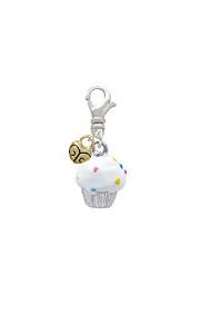 Pandora Small White Cupcake With Multicolored Swarovski Crystal Sprinkles 3 D Silver Charm