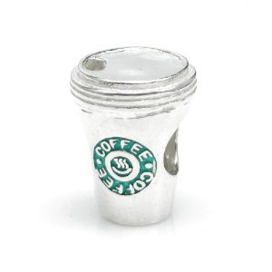 Pandora Starbuck Coffee Logo White Crystal Photo Flower Charm
