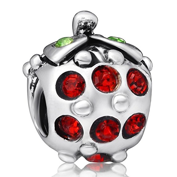 Pandora Strawberry With Green And Red Austrian Crystal Authentic Charm