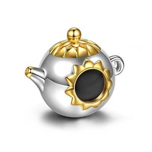 Pandora Teapot Silver Golden Top Charm