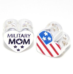 Pandora US Flag on Heart Military Mom Charm