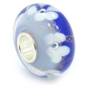Pandora White Blue Murano Glass Floral Charm