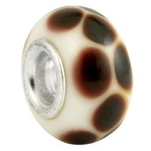 Pandora White Brown Spots Pattern Turquoise Murano Glass Charm