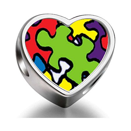 Pandora Word Autism Heart Photo Charm