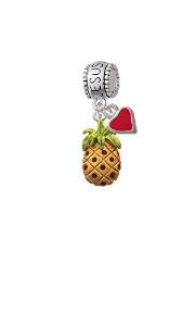 Pandora Yellow Pineapple and Red Heart Dangle Charm
