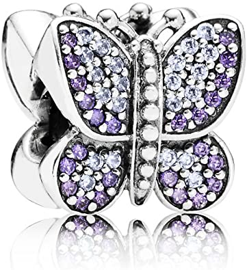 Purple Butterfly on White Glass Pandora charm